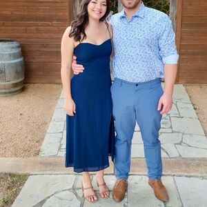 Navy midi dress with slit - Abercrombie - great for wedding guests!